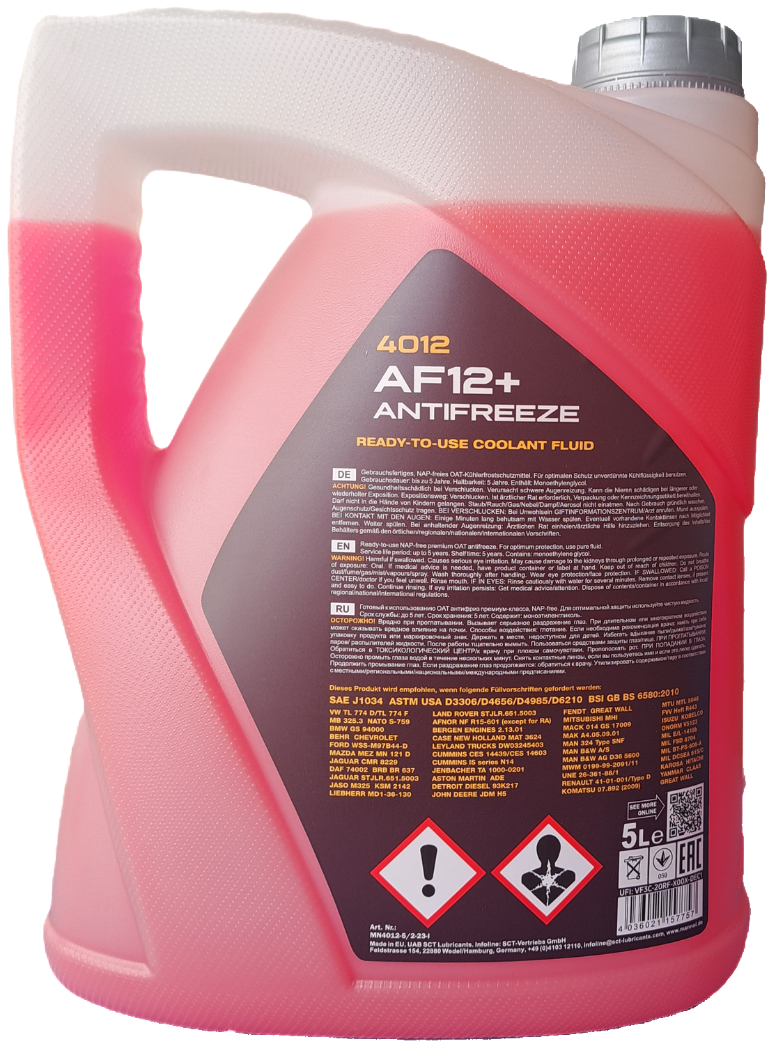 017 - MANNOL AF12+ (-40°C / +125°C) Longlife 4012 : Liquide de Refroidissement 5L