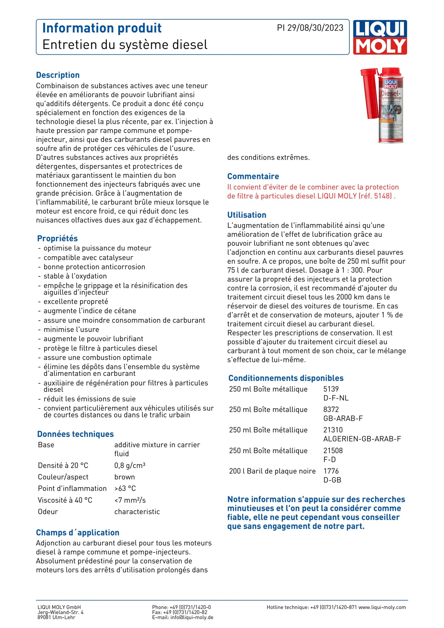 007 - LIQUI MOLY Entretien complet du système diesel + Protection FAP LM5139-250mL